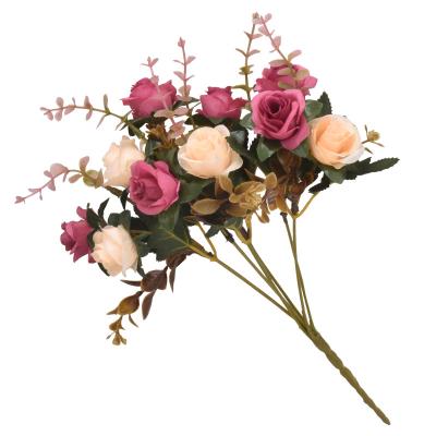 China Wholesale 12 heads Silk+plastic diamond rose artificial flower for wedding and home decoration silk flower for sale