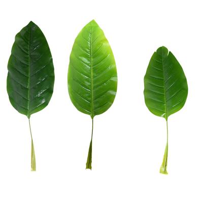 China Plastic Artificial Tropical Palm Leaves Plant Leaves Fake Monstera Big Green Leaf For Hawaiian Jungle Beach Birthday Party Table Decor for sale