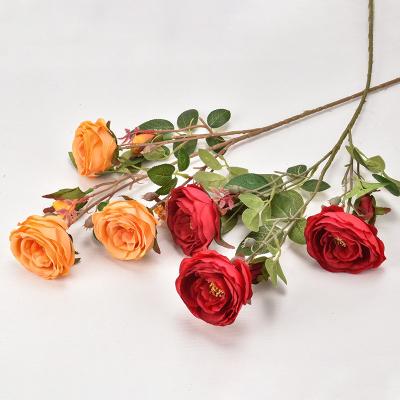 China High Quality Artificial Rose Flower For Home Wedding 6 Heads Silk Fabric Party Decoration for sale