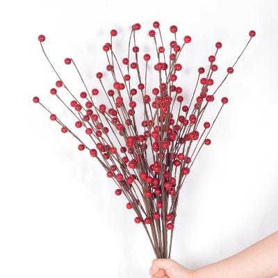 China Wintergreen 8 Berries Fortune Fruit Christmas New Year Home Wedding Decoration Red Artificial Moss Fruit Forks Wholesale Red for sale