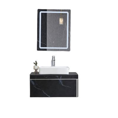 China Modern Entop MDF Wall Black Bathroom Vanity Cabinet With Sintered Stone Top for sale