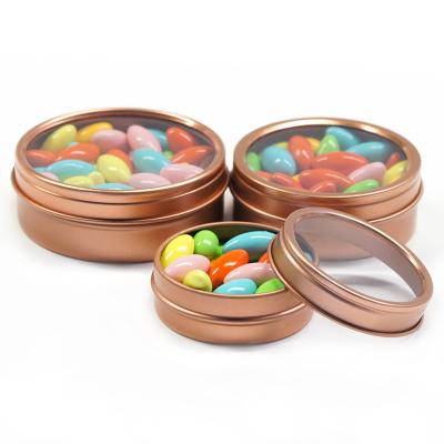 China Storage Box Customized 2 oz 3 oz 4OZ 8 oz shallow round tin can rose gold candle tin can with window lids for sale