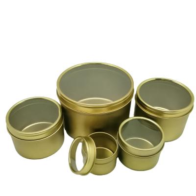 China Candy / Gift Factory Guangdong Gold Round Candle / Cookie Tins Window for sale