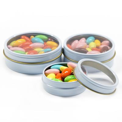 China Plain White Shallow Round Cake Box Small Tin Can For Jerry Cookies Cake With Window Plastic Lid Mini Tin Box Home Decor For Packaging for sale