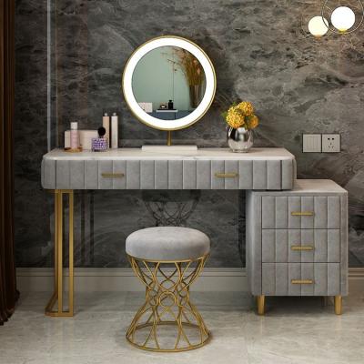 China (Other) Nordic Simple Light Luxury Bedroom Furniture Adjustable Sauce Set Girl Makeup Table With Led Mirror Cabinet Dresser for sale