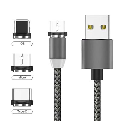 China Nylon Braided Mobile Phone Magnet Mobile Phone Charger LED 3 in 1 Magnetic USB C Charging Cable for sale