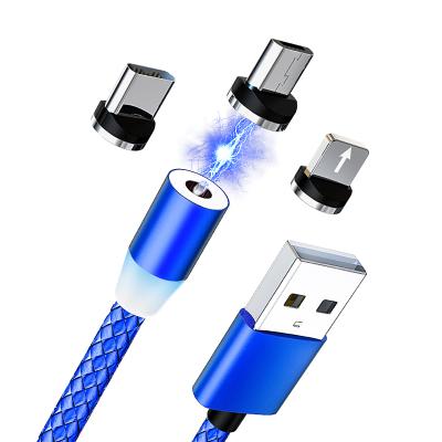 China Hot Selling Mobile Phone 3 in 1 LED Magnetic Charging Nylon Braided Cable For Smartphone for sale