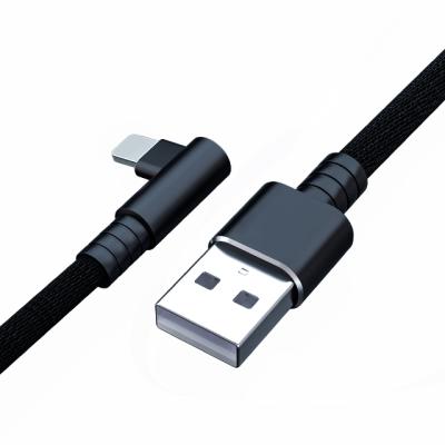 China 90 Degree L Shape Elbow Data Cable 1.2M Alloy 3A Elbow Aluminum Fast Charging Cable Braided 90 Degree Play Charging USB Data Cable For iPhone for sale