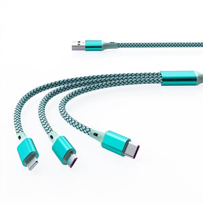 China MP3/MP4 player 1.5M Nylon Fishing Cable braided multifunctional 3 in 1 data cable 3A fast charging micro c type for ip8 ip12 13 for sale