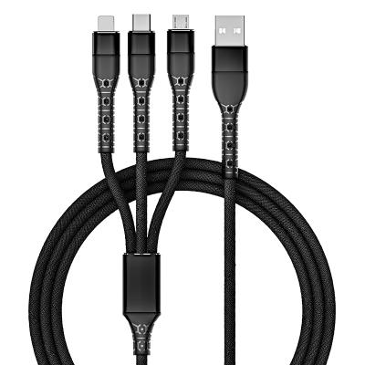 China Newest Hot Selling Super Fast Speed ​​Mobile Phone 6A USB Charger Super Fast Cloth Braided Date Cable 3 in 1 for sale