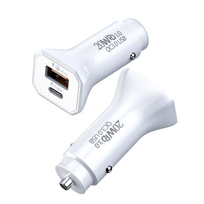 China Mobile Phone Super Fast Type C Car Charger 20W PD QC 3.0 USB Dual Port Car Adapter Charger For IPhone Android for sale