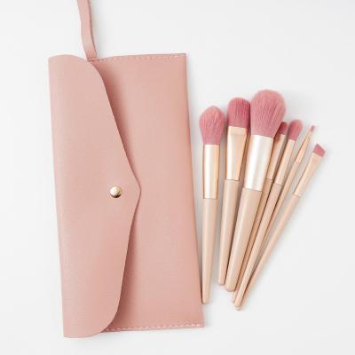 China Wholesale 7pcs Pink Single Soft Natural Hair Private Label Makeup Brush Set Plastic Handle Styling Brushes for sale