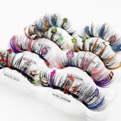 China 2022 Christmas green pink yellow comfortable and new style parties eyelashes shape color streaks charm colored synthetic eyelash for sale