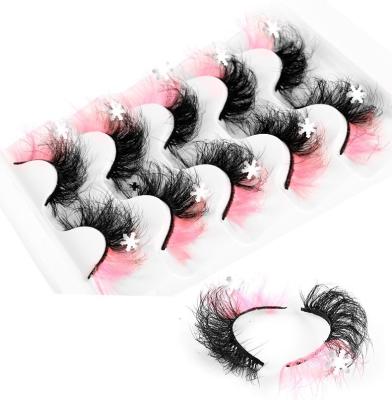 China Cozy 5 Pairs Christmas Eyelash Colored Seller Wholesale Strips 25mm 20mm Mink Eyelashes With Colored Eyelash Glitter Lashes for sale