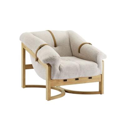 China New Arrivls Mid-Century Retro Mid-Century Top-grain Modern Leather Living Room Armchair With Simple View Wooden Living Room Sofa Chair for sale