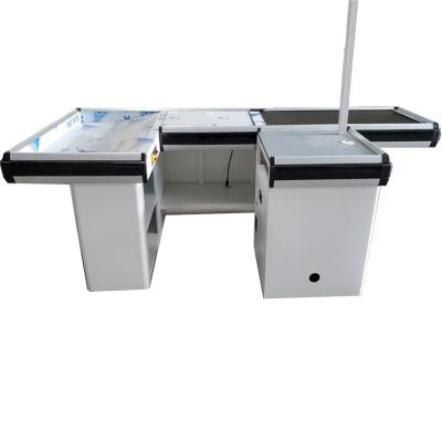 China Electric Conveyor Belt Supermarket Checkout Counter With Adjustable Shelf for sale