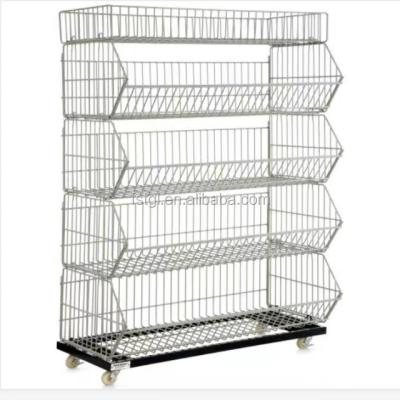 China Versatile 5-Tier Metal Wire Basket Stand for Supermarket Snack Display in Metallic for sale