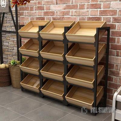 China Wooden Steel Fruit And Vegetable Rack for Store 1200×800mm Size OEM for sale