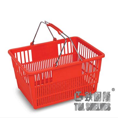 China Roter Plastiklebensmittelgeschäft-Korb, Supermarkt-Handkorb 35×25×18.5cm zu verkaufen