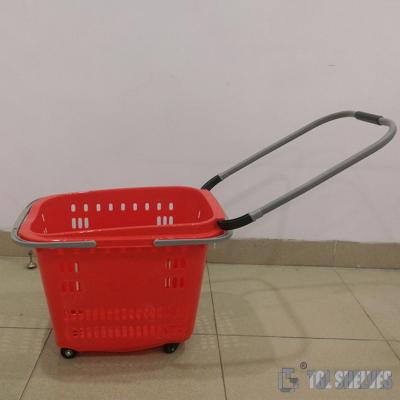 China Supermarkt-Handlebensmittelgeschäft-Korb mit Zertifikat ISO9001 der Rad-350×250×185mm zu verkaufen