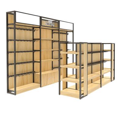 China Wooden Steel Supermarket Display Racks L250×W66×H150cm Dimension for sale