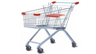 China 60L Supermarket Shopping Cart Metal European Wheeled Trolley Shopping Car for sale