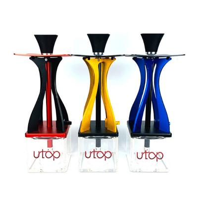 China Luxury New Hookah Smoking Factory Wholesale Shisha Square Hookah Flat Acrylic Hookah Transparent High End Blue Aluminum Tabacco for sale