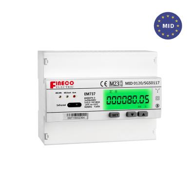 China EM737 3*230/400V 10(100)A MID approved bi-directional modbus energy smart meter for sale