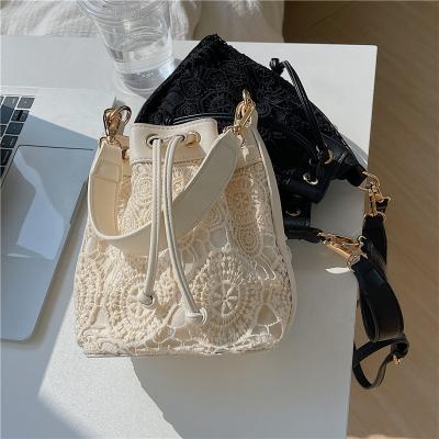 China Wholesale Ladies Fashion Women PU Leather Quilting Shoulder Bag Handbags For Women Bag Cross - Body Drawstring Pleated Lace Bucket Bag for sale