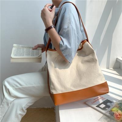 China Other 2022 Summer New Product Large Capacity Women Handbags PU Leather Fashionable Canvas Leather Quilting Tote Bag for sale