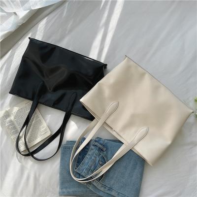 China Other Solid Color Female Handbag Fashion Large Capacity Shopping Lady Bags Simple PU Leather Soft Tote Bag for sale