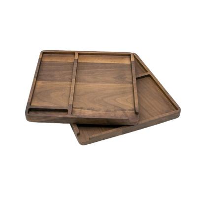 China Serving Dish Artcrafts Natural Walnut Wood Trays Dining Tableware Snack Meals Lunch Restaurant Tray for sale