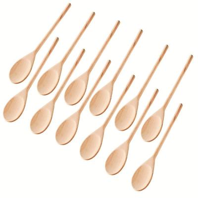 China Sustainable 14/12/10 8 Inch Beech Handle Long Wooden Baking Mixing Spoons Long Baking Serving Utensils for sale