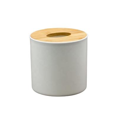 China Bamboo+Plastic Home Materials Round Wooden Tissue Paper Toilet Paper Box Roll Holder for sale