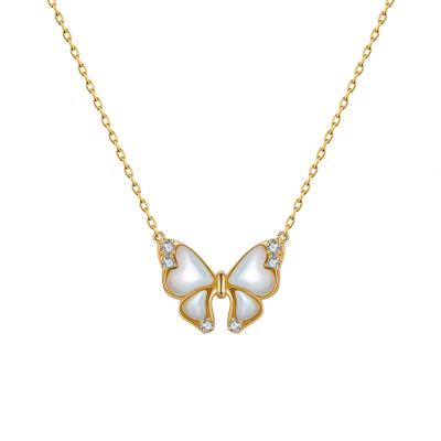 China RINNTIN GN16 New 10K 14K 18K Solid Gold Natural Moissanite Gold Butterfly Pearl Necklace Party Trendy Chain Jewelry For Girls for sale