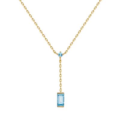 China RINNTIN GN18 Fashion Jewelry 10K 14K 18K Swiss Blue Natural Blue Topaz Diamond Necklace Trendy Solid Gold for sale