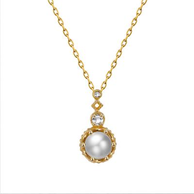 China RINNTIN GN21 Trendy New Arrivals Natural Topaz Jewelry 10K 14K 18K Solid Gold Pearl Necklace For Women for sale