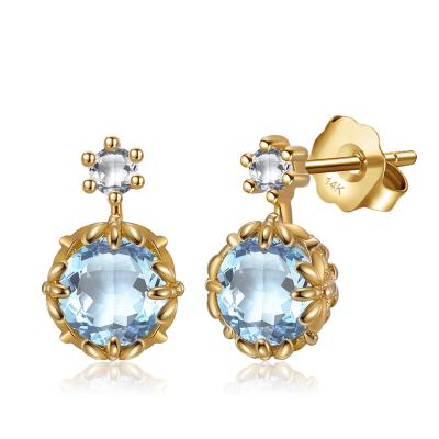 China RINNTIN GE07 FASHION Women Jewelry 2022 Cute Classic Natural Solid Gold Sky Blue Topaz Stud Earrings 10K 14K 18K for sale