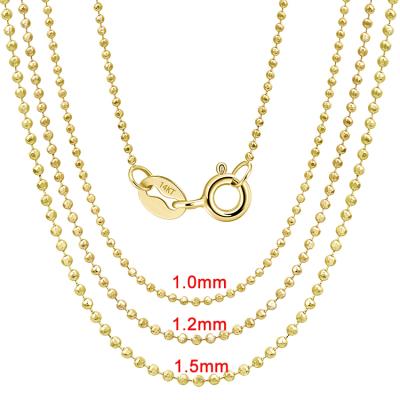 China RINNTIN GC07 Pure Lead Free Nickel Free Gold Chain For Making Jewelry 14 Carat Gold 1.0mm 1.2mm 1.5mm Diamond-Cut Bead Chain Necklace For Women Men for sale