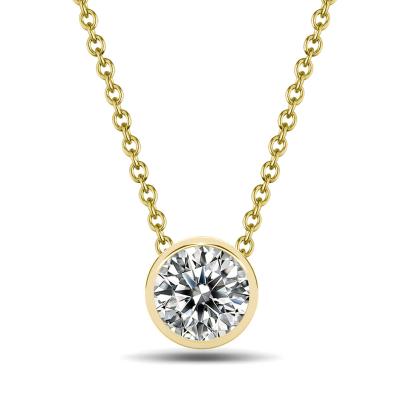 China Real CLASSIC solitaire Moissanite Diamond Pendant Necklace from RINNTIN GN01 14k gold bezel set for sale