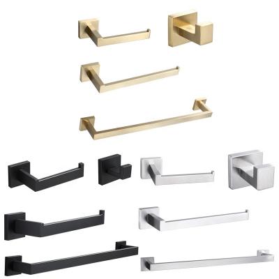 China Bathroom Hardware Hardware Set Accessories Matt Black Brushed Gold Nickel Modern Tissue Paper Holder Towel Hook Rail Bar Holder for sale