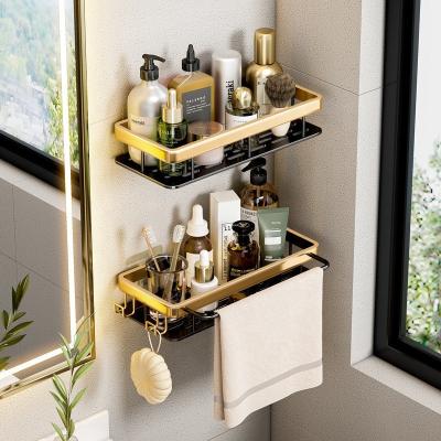 China Wall Mounted Type Black Aluminum Bathroom Bath Shower Shelf Nail Shelf Corner Shelf Gold Free Standing for sale