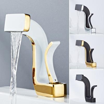 China Other White Gold Deck Mounted Black Gold Faucet Brass Bathroom Faucet for sale