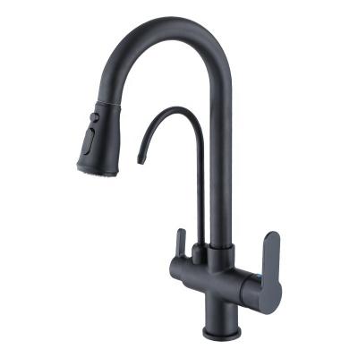 China Matte Black Pure Water Kitchen Faucet Spray Dual Handle Hot And Cold Drinking Water Pull Out Kitchen Mixer Taps for sale