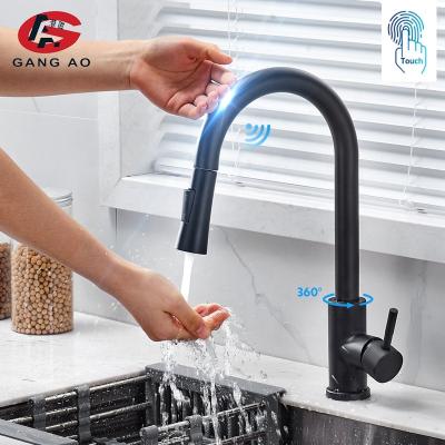 China Other Touch Kitchen Faucet Smart Poll Out Sensor Faucets Black / Nickel 360 Rotate Hoist 2 Outlet Rotate Touch Water Mixer for sale