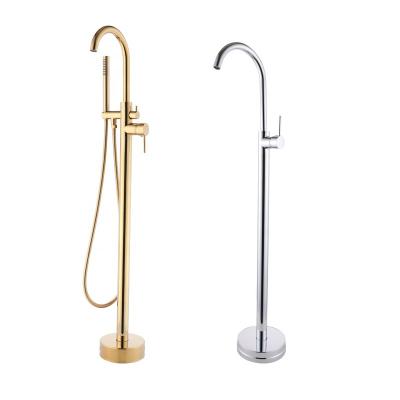 China Black Floor Stand Faucets Gold Square Bathtub Shower Faucet Floor Faucet Bathroom Waterfall Mixer Tap for sale