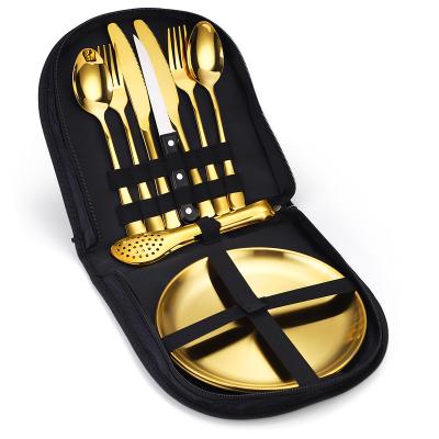 China Sustainable Outdoor Travel Tableware Camping Stainless Steel Western Food Knife and Fork 10 Pieces Set Knife Portable Fork for sale