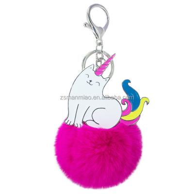 China New Style Alloy+plush Alloy Unicorn Fur Ball Key Chain Pendant Women's Luggage Car Pendant for sale