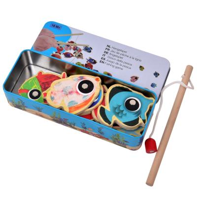 China Cartoon Interesting Educational Toys Wooden Magnetic Fishing Game Equipped With Two Fishing Rods Magnetic Iron Box for sale