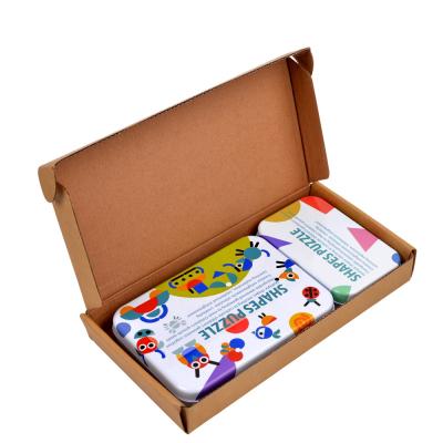 China Eco-friendly Cartoon Material Custom Kids Puzzle Iron Box Puzzle Creative Toy With Card For Preschool Children for sale